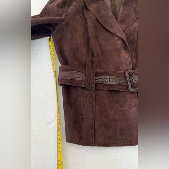 Desa brand cocoa brown color real Suede Leather Blazer with belt Eu Large US L - Picture 15 of 16